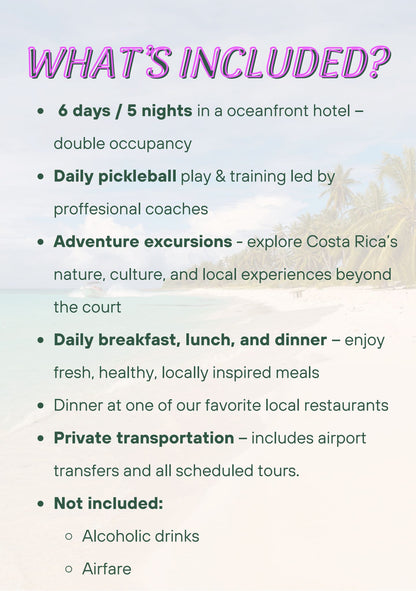 Jaco, Costa Rica with Pura Pickleball January 26th - 31st 2027